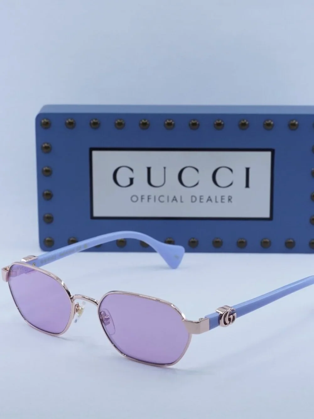 Gucci GG1593S 004 Oval Sunglasses - Rose Gold/Lilac with Flash Electric